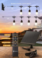 Brightown 55FT Solar String Lights Outdoor Waterproof, Patio Lights with Remote and 16+1 LED Shatterproof Bulbs, Dimmable & Timable, 3 Light Modes, Solar Lights Outdoor for Yard Garden Camping Party - size: 55FT(16 Sockets)