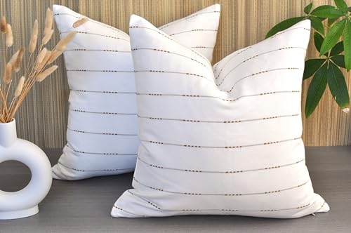 Woven Stripes Pattern Contemporary Luxury Cushion Covers 20 x20 inches White/Modern Cotton Pillow Covers/Simple Throw Pillow Cases for Living Room Sofa, Couch, Bed, Set of 2 - color: White, size: 20" x 20" (Pack of 2)