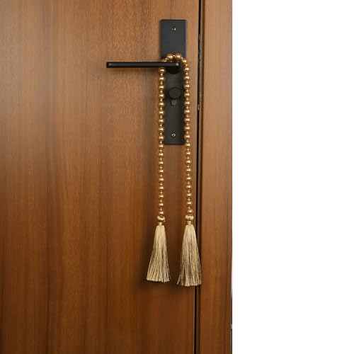 34 Inch Pearl Glass Bead Garland with Tassels - Elegant Boho Table Decor, Fringe Wall Hanging for Wedding, Party, Farmhouse Rustic Prayer Bead Home Decoration(1 Pack,Gold) - color: Gold, size: 1 Pack
