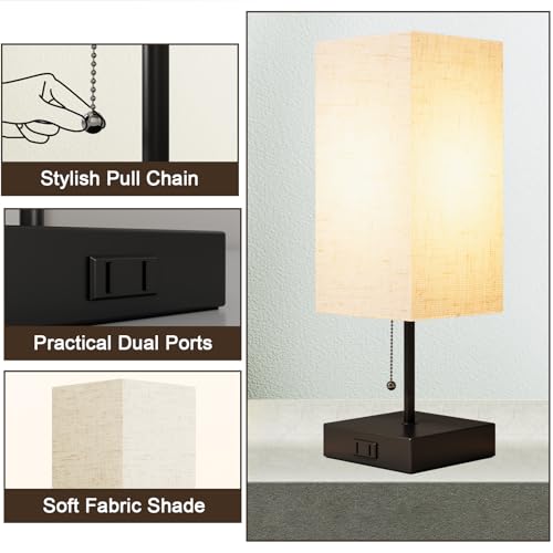 YIDPU Table Lamp for Bedroom,Nightstand Lamp for Bedside with AC Outlets,Adjustable 3color LED Light Desk Lamp for Home Decor,Included Bulb and Lamp Shade (Linen White-onlyAC, 2PCS) - color: Linen White-onlyAC, size: 2PCS