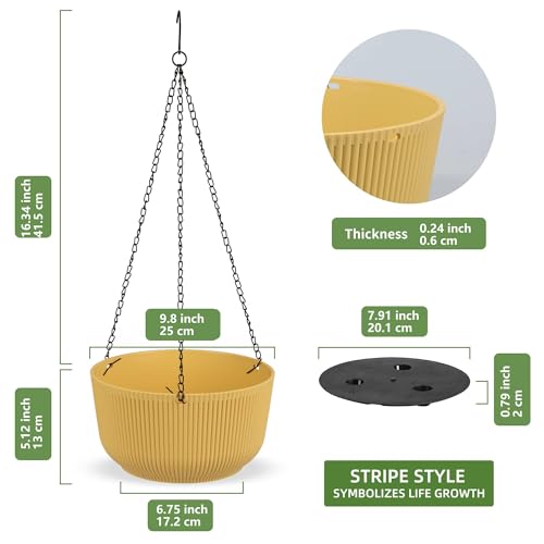 Dexceder 9.8 Inch Self Watering Hanging Planter (2 Pack, Yellow) | Thickened Hanging Basket Flower Plant Pot Indoor Outdoor - color: Yellow, size: 9.8 inch