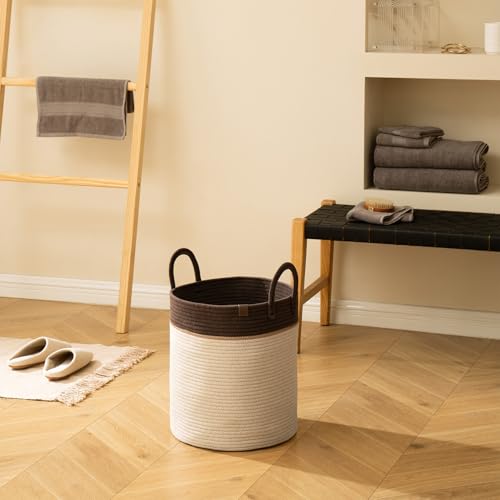 LA JOLIE MUSE Woven Basket Rope Storage Baskets - Large Cotton Organizer, Laundry Basket, Oatmeal, 40 Litres - color: Oatmeal, size: M