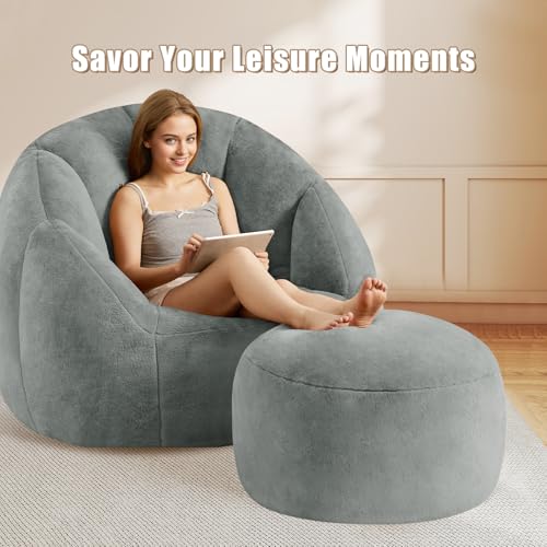 Gericco Round Pouf Ottoman Foot Rest, 29 X 18Inch Floor Poufs Footstool, A Round Modern Foam Filled Foot Stool for Living Room, Home, Nursery, Dorm (Grey, 29Inch) - color: Grey, size: 29.9"D x 29.9"W x 17.7"H