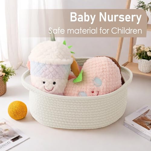 JMvicyroam Woven Basket,Small Rope Storage Bin with Handles & Ribbon Bag, Organizer for Shelves Closets,Gift Basket Empty for Birthday,Books,Dog Toys,White/3 Pack - color: White, size: 3 Pack