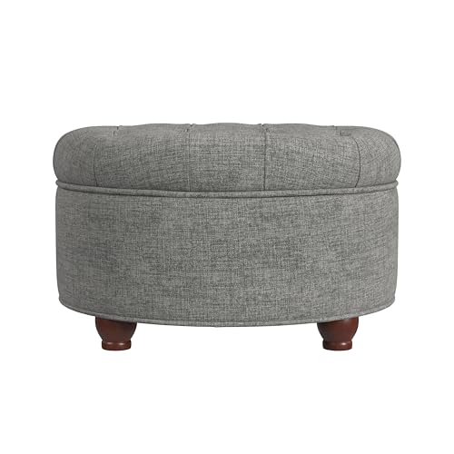 HomePop 25" Button Tufted Round Storage Ottoman - Gray Woven - color: Gray Woven