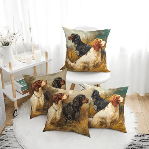Vintage Dog Throw Pillow Covers 18 X 18 Inch Set of 4 Decorative Cushion Cover Home Decor for Sofa Chair Couch Bedroom Living Room - color: Dog