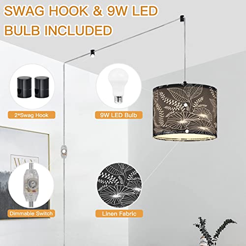 CINSARY Plug in Pendant Light, Hanging Light with Plug in Cord with Dimmable Switch, Hanging Lamp with 15 ft Clear Cord, Black Pendant Light Fixture for Bedroom Kitchen Living Room (Bulb Included) - color: Black flower