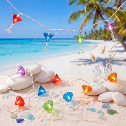Cocktail Glass String Lights, 8.5FT 10 LED Summer String Lights with UL Certified Plug, Waterproof Tropical Party Decorations for Patio, Connectable Hawaiian Lights for Garden Backyard Bar Decor - color: 10 LED Cocktail Glasses
