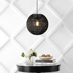 JONATHAN Y 15.75" Black 1-Light Modern Bohemian Woven LED Pendant Light, Adjustable Hanging Ceiling Lamp for Kitchen Island Dining Room, Paper Wicker Shade, Bulb Included (JYL6503C) - color: Black