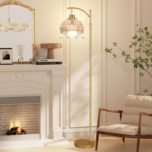 QIYIZM Flower Floor Lamp for Living Room,Bedroom,Gold Dimmable Standing Lamp with Remote,Glass Mid Century Modern Brass Tall Lamp Boho Floor Lamps Arc Stained Floor Light Lamp Bohemian - size: 32-Floor Lamp