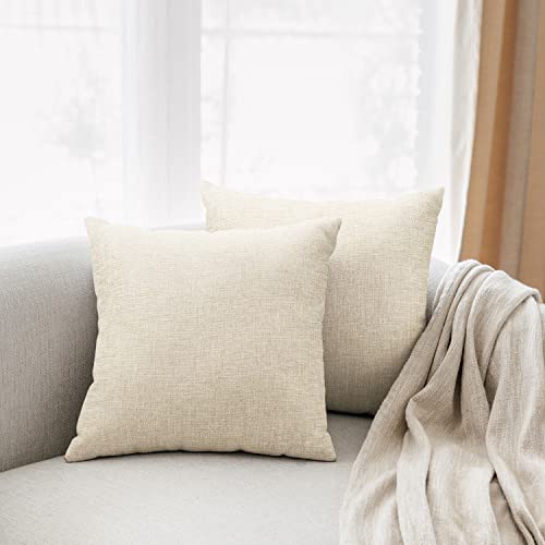 All Smiles Beige Linen Throw Pillow Covers 16x16 Set of 2 Neutral Khaki Decorative Farmhouse Décor Burlap Cushion Cases Home Natural Decorations Indoor Outdoor for Bed Sofa Couch Patio - color: Linen, size: 16" x 16" (Pack of 2)