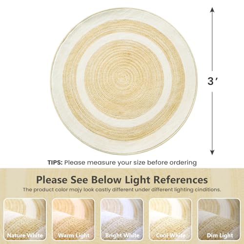 Asrug Imitation Jute Low Pile Round Rug Area Rug Washable Non-Slip Circle Rug Soft Plush Touch Circle Rugs Round for Kitchen Bathroom Living Bedroom Nursery, Carpet 3ft /36 inch/91 cm Beige/Brown - color: Beigebrown, size: 3ft