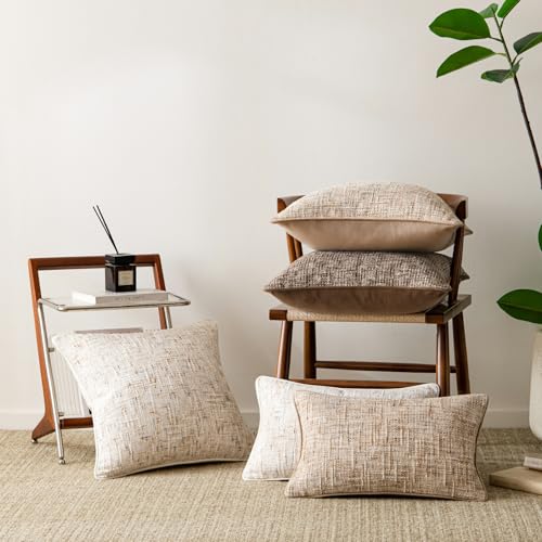 a moment Beige Reversible Pillow Covers 2 Pack - Farmhouse Chenille Throw Pillows, Neutral Textured Decorative Throw Pillow Covers with Border for Couch Sofa Bed (12x20 Inch, No Insert) - color: Beige, size: 20" x 12" (Pack of 2)