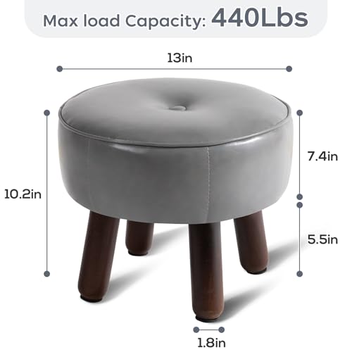 oakvivo Ottoman, Small Foot Stool, Round Leather Pouf Ottoman, 13''L x 13''W x 10.2''H Foot Rest with Non-Skid Rubber Legs for Living Room Bedroom Couch Entryway, Grey - color: Grey