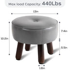 oakvivo Ottoman, Small Foot Stool, Round Leather Pouf Ottoman, 13''L x 13''W x 10.2''H Foot Rest with Non-Skid Rubber Legs for Living Room Bedroom Couch Entryway, Grey - color: Grey