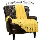 Chanasya Premium Textured Knit Throw Blanket with Tassels - Soft, Cozy Blanket for Couch, Bed, Living Room - 50" x 65” - Bright Yellow - color: Bright Yellow