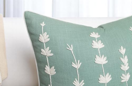VAGMINE Embroidered Wildflower Floral 18x18 Throw Pillow Cover - Light Teal Cotton Square Cushion for Sofa Couch Bed - Cottagecore Farmhouse Spring Decor - Daisy - color: Light Teal-daisy, size: 18" x 18" (Pack of 1)