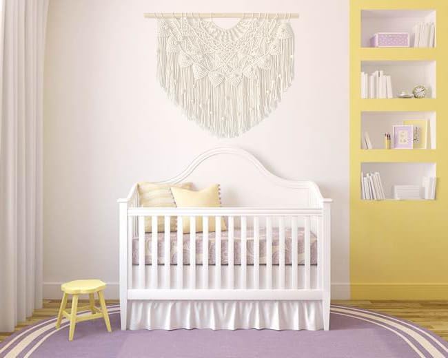 Youngeast Large Macrame Wall Hanging Boho Beaded Curtain for Window Macrame Bedroom Headboard Living Room Wall Art Tassel Tapestry Bohemian Woven Wall Decor 31" W X 25" H (Beige)