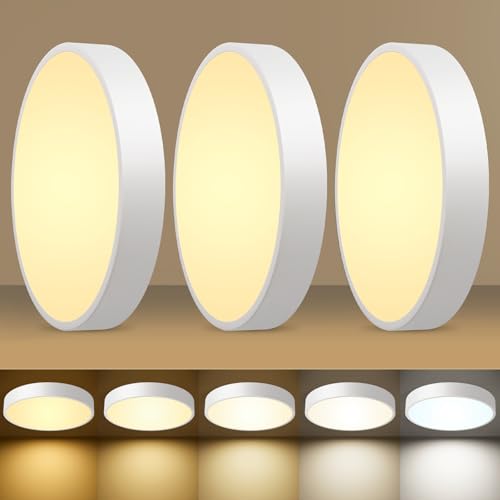 3 Pack White 24W Modern LED Flush Mount Ceiling Light, Close to Ceiling Light Fixture, 2700-5000K Dimmable, Round Ceiling Lamp for Bathroom Kitchen Entry Way Bedroom Laundry Room Hallway - color: White-3Pack