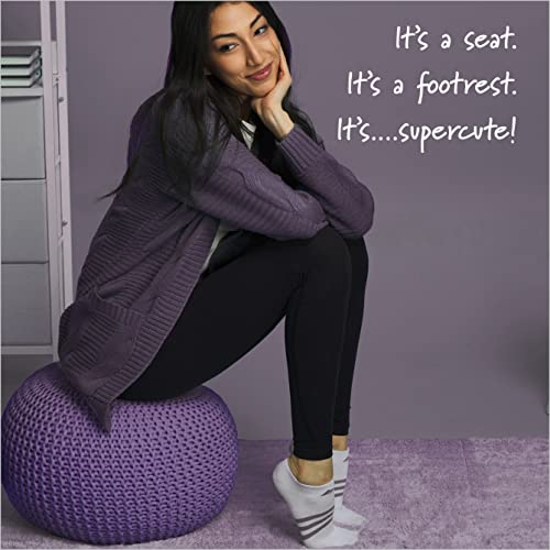 Urban Shop Round Knit Pouf, Hand Woven Cotton Accent Chair, Purple - color: Purple