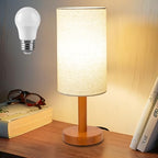 LALISU Small Table Lamp Nightstand Lamp Linen Lampshade Bedroom Wood Base Small Bedside Lamp for Night Stands, Desk Lamps for Reading Living Room, Office (LED Bulb Included) (Rosewood) - color: Rosewood