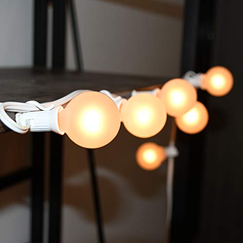 SUNSGNE 25Ft Outdoor Patio Lights G40 Globe String Lights with 27 Frosted White Bulbs, Waterproof Connectable Hanging String Lights for Christmas Patio House Backyard Balcony Party, White Wire - color: Frosted White-White, size: 25 Ft
