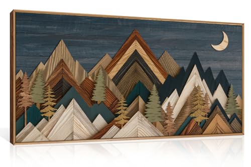 HPINUB Mountain Style Framed Canvas Wall Art Set,Vintage Pine Tree Wall Decor, Nature Country Wilderness Forest Artwork,Modern Navy Blue Art Prints for Living Room,Bedroom,Farmhouse- 20"x40" - color: Blue Style Mountain Wall Art, size: 40"L x 20"W