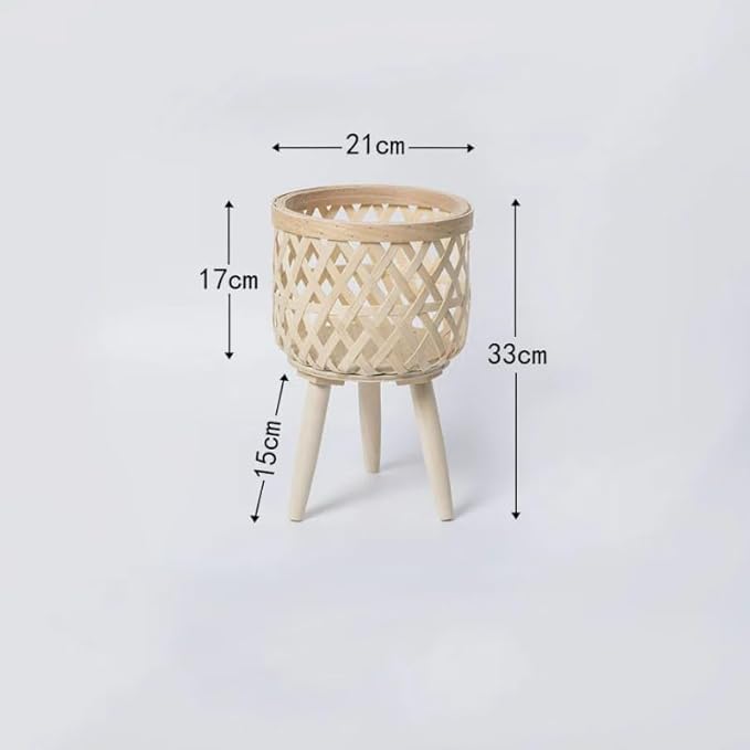 Nordic Style Rattan Flower Pot Indoor Balcony Living Room Plant Green Flowers Hand-Woven Wooden Tall Floor Flower Stand (Beige, 8.3x13inch(21x33cm))
