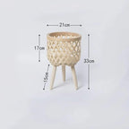 Nordic Style Rattan Flower Pot Indoor Balcony Living Room Plant Green Flowers Hand-Woven Wooden Tall Floor Flower Stand (Beige, 8.3x13inch(21x33cm))