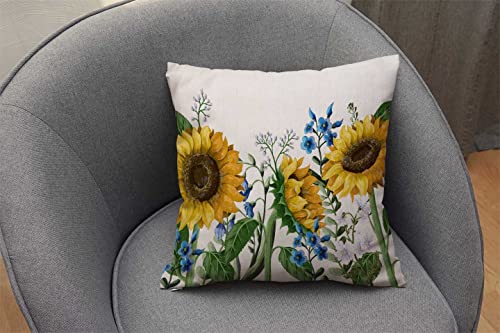 Nphuriy Ink Painting Watercolor Yellow Sunflowers Blue Flowers Summer Decorative Throw Pillow Cover Case Cushion Home Living Room Bed Sofa Car Cotton Linen Square 16 x 16 Inches - color: Multi 41