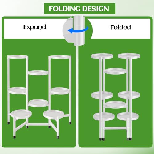 8 Tier Plant Stand Indoor Tall, Tiered Plant Stands Outdoor for Multiple Plants, Corner Metal Folding Flower Display Holders Rack Shelf for Living Room Balcony Garden, Cream White - color: 8 pots-Cream white