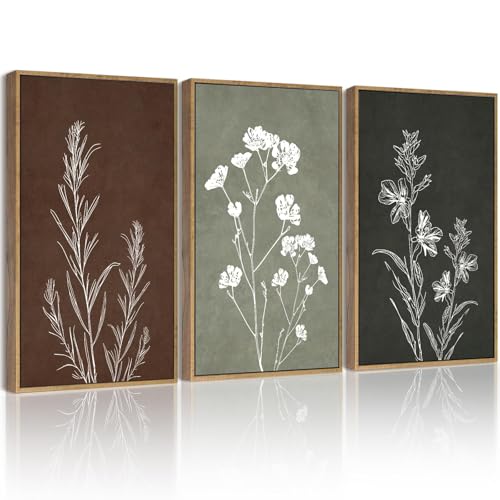 Drsoum Flower Wall Art Vintage Floral Minimalist Wall Hanging Decor Farmhouse Colorful Botanical Prints Artwork for Office Dining Room Hallway 11x14in Natural Framed - color: Vintage Flower, size: 11x14in, Natural Framed