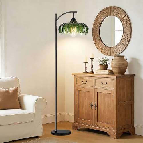 QIYIZM Glass Floor Lamp for Living Room,Bedroom,Gold Dimmable Standing Lamp with Remote,Mid Century Modern Brass Tall Lamp Boho Vintage Retro Floor Lamps Arc Green Flower Floor Light Lamp Bohemian - size: 04-Floor Lamp