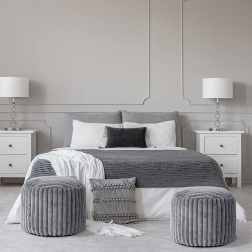 Teenyyou 2 Pcs 20 x 15 Inch Unstuffed Pouf Cover Ottoman Foot Rest - No Filler, Faux Rabbit Fur Foot Stool Floor Bean Bag Floor Chair Storage for Living Room Bedroom Home Decor(Gray) - color: Grey, size: 20 x 15 In