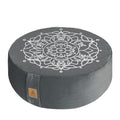 Embroidered Meditation Pillow D=16" H=5.5" Round Velvet Meditation Cushion Yoga Bolster Floor Pouf Zafu Natural Buckwheat hulls Sitting on Floor Removable Organic Cotton Cover Large Kneeling Pillow - color: Dark Grey