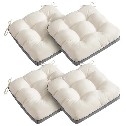 4 Pack 19x19 Inch Shredded Foam Chair Cushions with Straps - All-Season Seat Pads for Indoor/Outdoor Dining, Office, Patio, Kitchen Chairs (Cream, 19 INCH × 19 INCH) - color: Cream