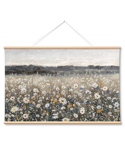 VIYYIEA Extra Large Canvas Wall Art, 36x54 Inch Vintage Wildflower Landscape, Neutral Floral Meadow Wall Decor for Living Room or Bedroom, Above Sofa - color: Blooming Field Flowers