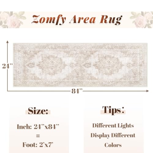 Area Rug 2x7 Runner Rugs: Washable Vintage Hallway Rug Indoor Medallion Rugs Low Pile Distressed Floor Carpet Retro Accent Rug for Kitchen Bedroom Bathroom Dining Room(Beige, 2'x7') - color: Beige, size: 2' x 7' (Rectangular)