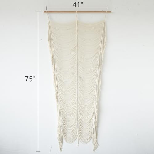 Macrame Curtain Room Divider Doorway CurtainBoho Curtain Doorway Window Wall Decor Fiber Yarn Art Craftsmanship Bedroom Wedding Backdrop Headboard Décor 41" W x 75" L(1 Panel) - color: Ivory1