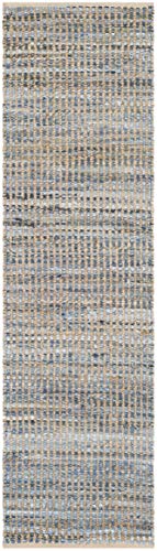 SAFAVIEH Cape Cod Collection Runner Rug - 2'3" x 6', Natural & Blue, Handmade Flat Weave Coastal Braided Jute, Ideal for High Traffic Areas in Living Room, Bedroom (CAP352A) - size: 2'3" x 6' (Runner)