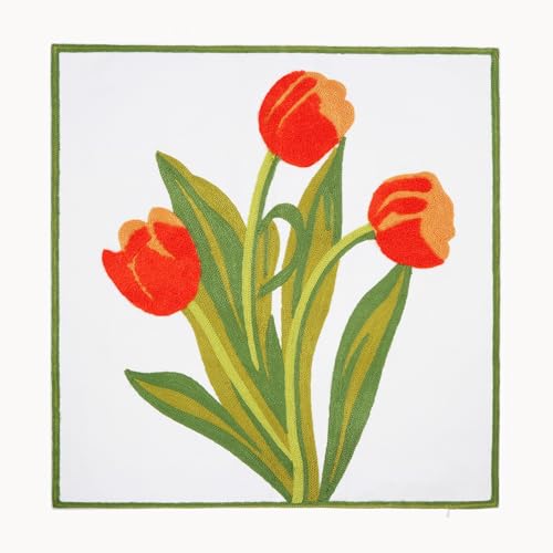 Embroidery Throw Pillow Cover 18x18 Home Decor Floor Pillow Cover for Couch Sofa Chair Best Gift 100% Cotton Floral Embroidered Cushion Cover Square Pillowcase 45x45cm Red Tulip, 1 Piece - color: Red Tulip