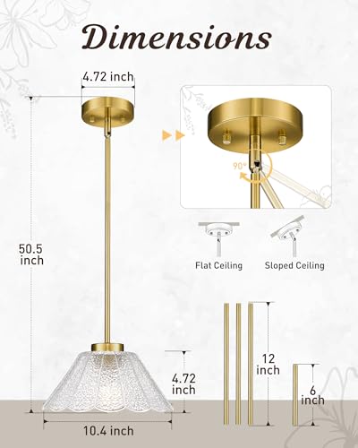 Modern Pendant Light Fixtures, HWH Pendant Lights for Island Dining Room Hallway, Bedroom, Gold Hanging Lighting with Clear Floral Glass, Brushed Gold Finish, 5HJX110MIL BG - color: Gold