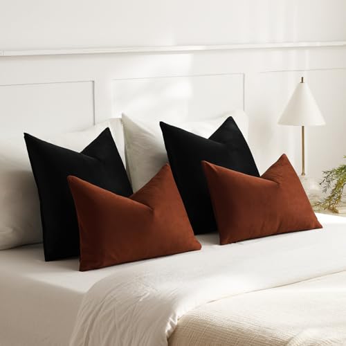DEZENE Throw Pillow Covers 16x16 Black: Pack of 2 Cozy Soft Velvet Square Modern Luxury Decorative Throw Pillow Cases for Sofa Couch Living Room Bed Home Decor - color: Caviar, size: 16" x 16" (Pack of 2)