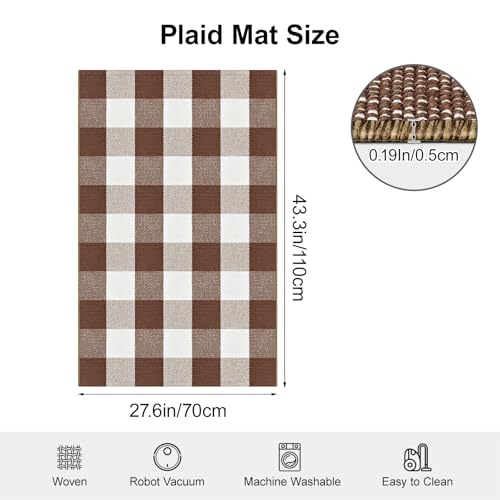 Buffalo Plaid Outdoor Rug 2.3 x 3.6 Ft Brown and White Checkered Rug Cotton Buffalo Plaid Rug Front Door Mat for Front Porch Farmhouse Entryway - color: Brown and White, size: 2.3‘×3.6’