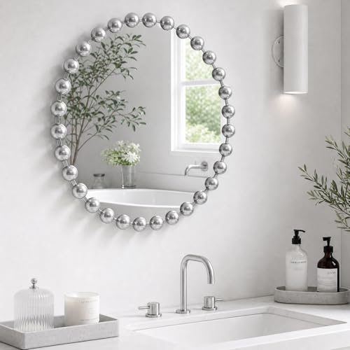 Madison Park Round Mirror, Metal Frame Circle Mirror 27 inch, Wall Art Decor Mounted Hanging for Entryway, Bathroom, hallway, Living Room, Vanity, Marlowe, Silver - color: Silver, size: 27"L x 27"W