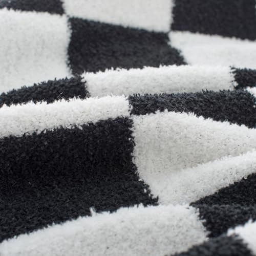 Carriediosa Checkered Throw Blanket 50" X 60", 400GSM Ultra Soft Microfiber Fuzzy Fluffy Reversible Cute Preppy Knitted Blankets Cozy Plush Fall Throws for Couch, Bed, Sofa, Black - color: Check - Black, size: 50" X 60"