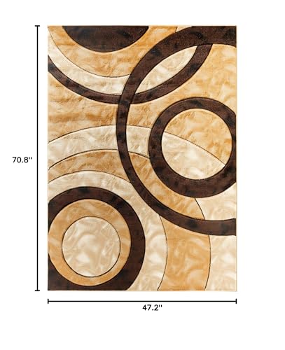 GLORY RUGS Area Rug Modern 4x6 Brown Circles Geometry Soft Hand Carved Contemporary Floor Carpet Fluffy Texture for Indoor Living Dining Room and Bedroom Area - color: Brown, size: 4' x 6' (Rectangular)