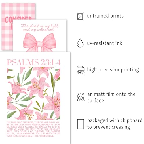 ANERZA 16 PCS Christian Coquette Wall Art Decor, Pink Bow Bible Verses Gallery Wall Prints for Bedroom Nursery, Jesus Posters for Living Room Aesthetic, Scripture Preppy Dorm Collage Kit for Girls Kids - color: LightPink, size: 11"x14" Unframed