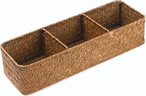 XIMISISE Seagrass Storage Basket for Bathroom, Toilet Basket Tank Topper, Wicker Bathroom Basket, Woven Storage Basket (16.5" x 5.5" x 3.5") - color: Natural, size: 16.5" x 5.5" x 3.5"