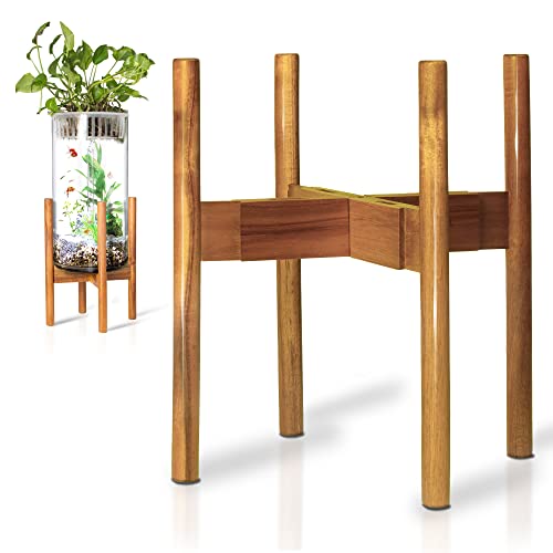 RAINBLELAND Acacia Hardwood Adjustable Plant Stand Indoor, Planter Stand Pot, Mid Century Modern Planter Holder for Indoor Plants, Outdoor Pedestal fits 8 9 10 11 12 Inches Pots, Wooden Pedestal Only - color: Hardwood